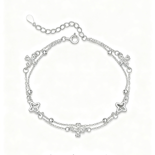 「四叶花语」s999银双层高级设计感手链轻奢小众精致闺蜜生日礼物