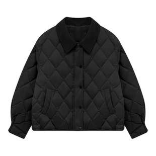 Basic House/百家好秋冬黑色短款羽绒服女菱格小个子保暖加厚外套