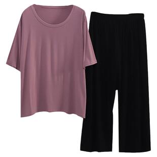 薄款大码睡衣夏季女200斤胖mm莫代尔宽松短袖中年妈妈家居服套装