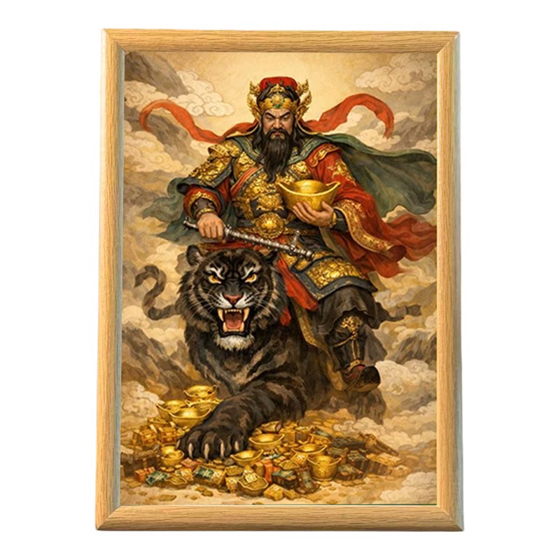 武财神赵公明招财画轴相框摆台
