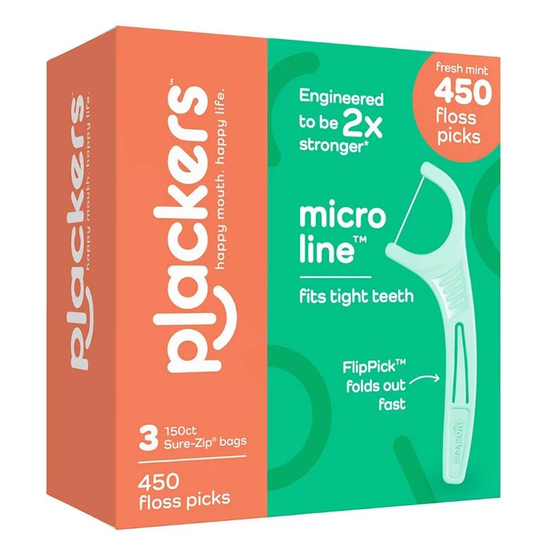 现货 美国PLACKERS 薄荷细滑剔牙线家庭装牙线450个