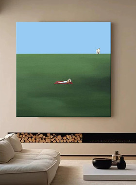 北欧风绿色草原风景纯手绘油画客厅背景墙挂画小众艺术玄关装饰画