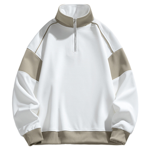 重磅半拉链卫衣男款立领潮牌宽松落肩秋冬季ins男生外套黑色上衣