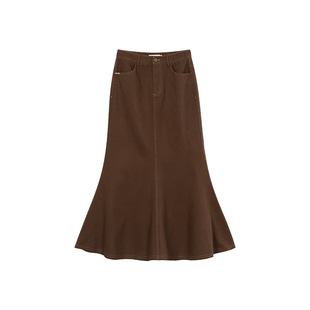 一城画一新款高腰通勤纯色A字伞裙纯色文艺简约长款半裙