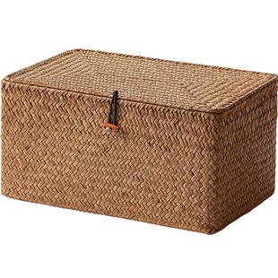 海草编织篮草编藤编竹编带盖收纳筐桌面杂物置物篮整理箱储物篮筐