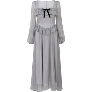 从那以后法式风长裙小个子礼服裙长袖连衣裙穿搭高级感裙子女秋冬