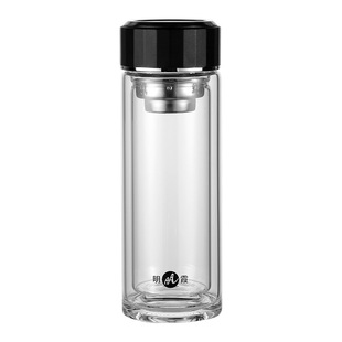 明霞双层玻璃杯大容量泡茶杯男女便携杯子车载办公过滤水杯550ml