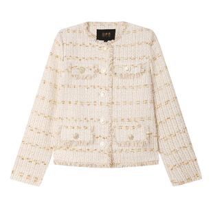 白鹿语设计感毛须边短外套2025春季新款优雅小香通勤圆领上衣女