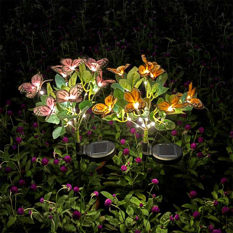 太阳能7头蝴蝶花灯户外防水庭院花园草坪装饰灯LED氛围仿真花灯