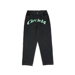 C14 online秋季国潮牌街头贴布绣原色牛仔裤宽松休闲阔脚裤子