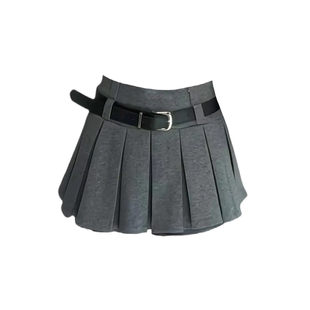 大码胖MM灰色高腰裤裙女秋冬季新款防走光设计感a字百褶短裙子ins