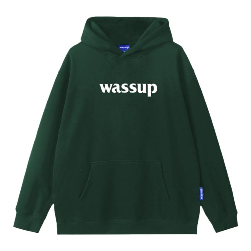 WASSUP重磅墨绿色男女连帽卫衣