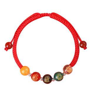 普陀山五路财神红绳手链女属马本命年玛瑙手串编织绳手绳好运连连