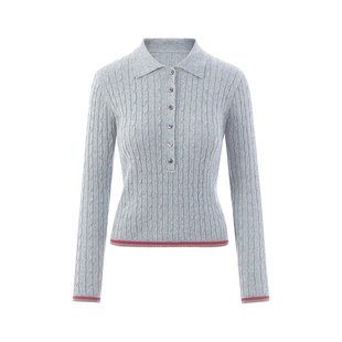 朗姿集团LIME莱茵小翻领扣饰装饰针织套头衫25秋新款长袖显瘦毛衫