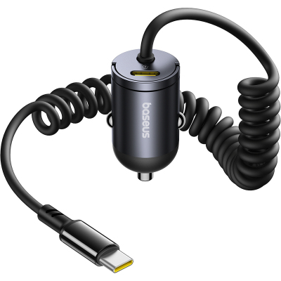 Baseus 30W Car Phone Charger Retractable Spring Cable PD QC