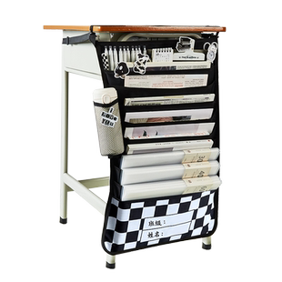 简约棋盘格纯色挂书袋初中生高颜值防水牛津布耐脏小学生挂在桌子旁边的书袋多层大容量高中生课桌神器收纳袋