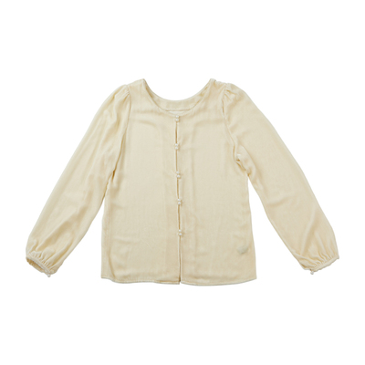 淡黄色丝绒上衣长袖温柔风