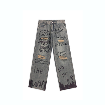 DESIGNSECRETS 25FW涂鸦破洞美式高街牛仔裤男士高端潮牌休闲裤子