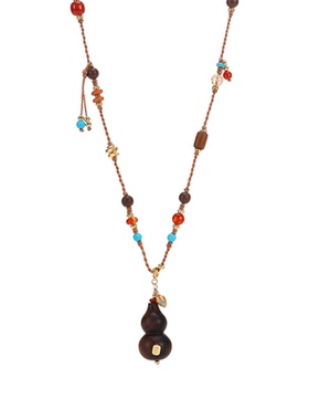 珞石檀木葫芦串珠项链女设计师款