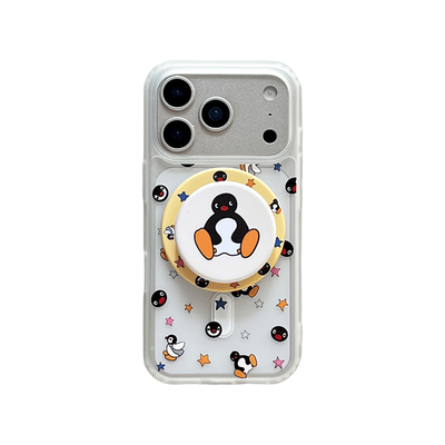 简约可爱pingu企鹅磁吸支架适用苹果18promax手机壳iphone16新款15磨砂肤感17pro防摔16pro保护套14网红女款