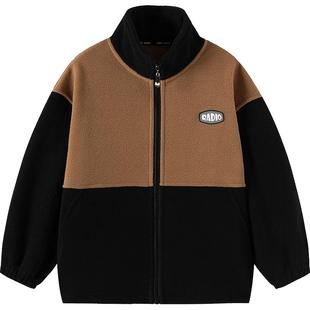 小象汉姆童摇粒绒外套加绒拉链衫2025新款秋冬装男孩上衣潮