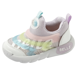 百丽童鞋女童毛毛虫鞋春秋男童一脚蹬儿童运动鞋休闲宝宝小童鞋子