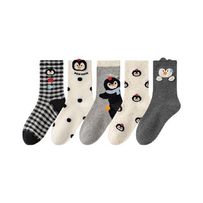 卡拉美拉棉质可爱企鹅中筒袜