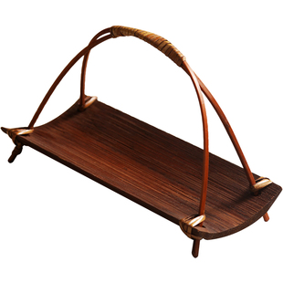 两用茶点盘茶巾托 竹制毛巾架座小提篮零食碟子 收纳功夫茶具配件