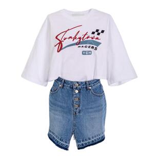 YCH秋冬女士设计师品牌拼接短袖连衣裙银泰百货精品 301574