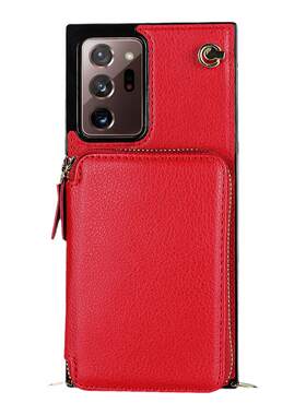 适用三星Note20斜跨挂绳多功能拉链钱包手机壳Note20 Ultra保护壳