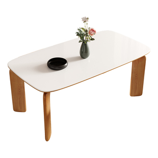 帕沙曼全托岩板餐桌组合家用实木大象腿餐桌小户型餐厅饭桌原木风