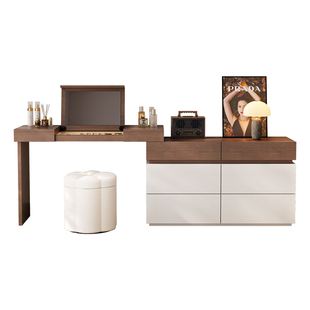 新款翻盖梳妆台中古风斗柜一体卧室现代简约化妆桌隐藏镜子化妆台