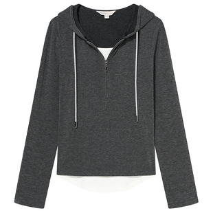 Goodland美地女装假两件半拉链连帽针织衫/休闲直筒裤2025秋新款