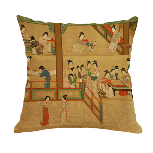 新中式抱枕汉宫春晓图仕女图靠垫茶室茶楼中国风红木椅腰枕套含芯