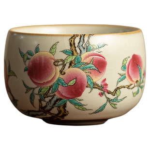 汝窑九桃陶瓷茶杯家用简约主人杯聚香单杯个人专用茶具功夫品茗杯