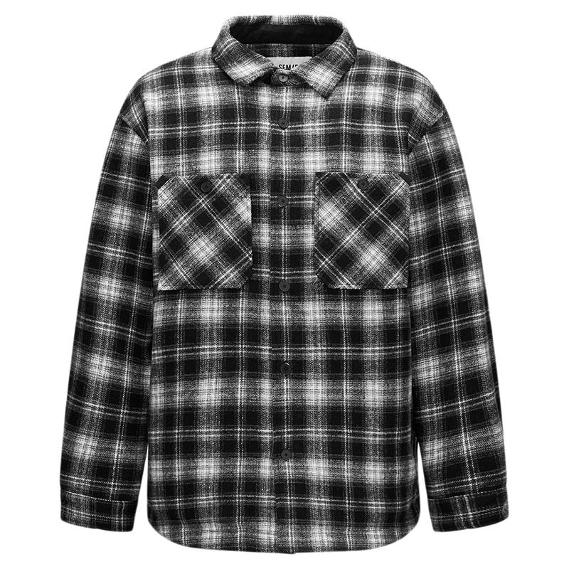 森马格纹衬衫式外套轻薄羽绒服男