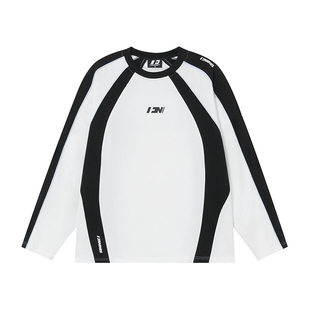 田嘉瑞同款FORNINES美式拼接运动长袖T恤男情侣潮牌重磅春季卫衣