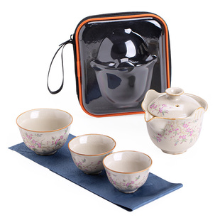 汝窑旅行茶具套装一壶三杯专用泡茶壶手抓壶快客杯简易露营便携式