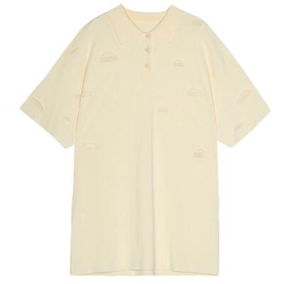 谜底POLO领针织连衣裙短袖2025春款文艺风oversize裙子251MZ0386