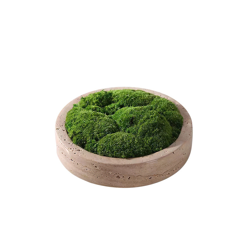 妖及中式青苔花艺圆形大理石花器 样板间售楼处会所永生苔藓摆件