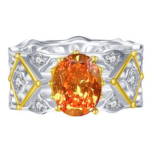 时尚轻奢镂空布契蕾丝芬达橙925银戒指镶嵌高碳钻碎冰切高级感女