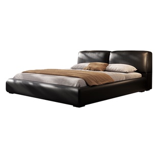格调宣言大黑牛真皮床主卧高端大气意式极简黑色现代简约软包婚床