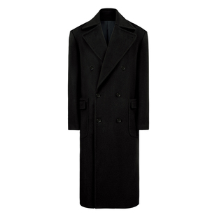 Acme cultum骆驼绒冬季加厚翻领长款马球毛呢大衣男休闲廓形外套