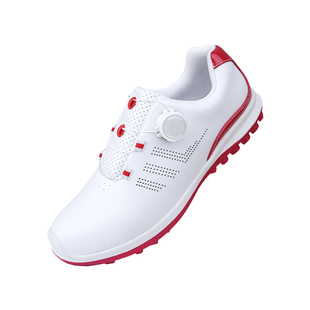 高尔夫球鞋女士便捷旋转钮鞋带白红色透气防滑固定鞋钉运动鞋子