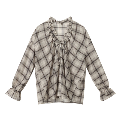 设计感木耳领格子衬衫