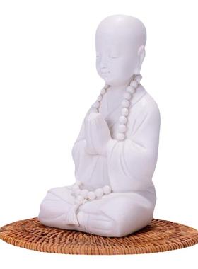 德化白瓷陶瓷静坐小和尚沙弥佛像工艺品家居装饰开业礼品平安摆件