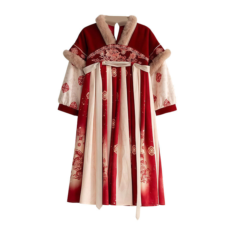 汉服女童儿童红色拜年服秋冬款