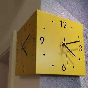 现代风格 饰 简约转角挂钟钟静音双面拐角挂钟创意时钟阳角装