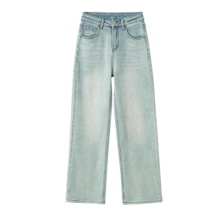 带钻牛仔裤女2026新款直筒裤满天星烫钻爆闪裤亮闪闪的裤子阔腿裤