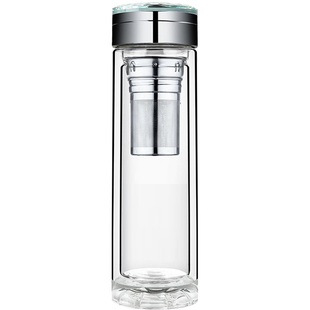 万福达大容量耐高温水晶加厚双层玻璃杯男500ml便携透明泡茶水杯